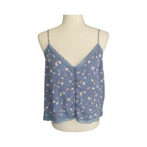 HOLLISTER-LUSH-Floral Blue Lace Trim Cami Top-size medium